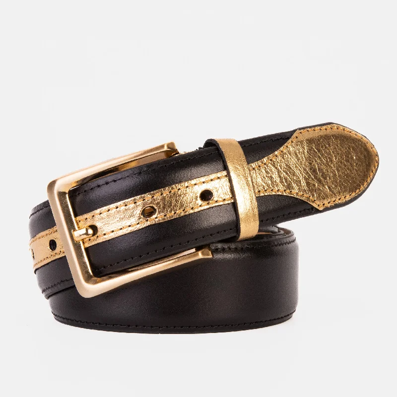 The Arda Black & Gold Leather Belt