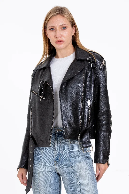 The Esquerra Leather Black Women Jacket