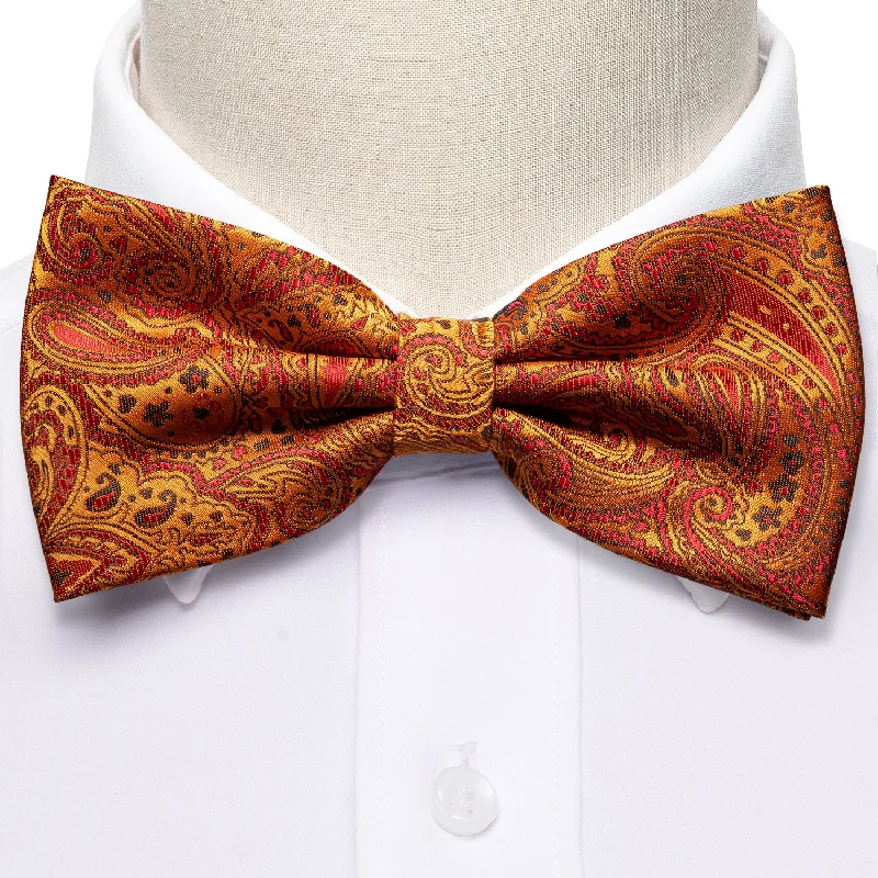 Ties2you Paisley Tie Burnt Orange Men's Pre-Tied Bow Tie Pocket Square Cufflinks Set