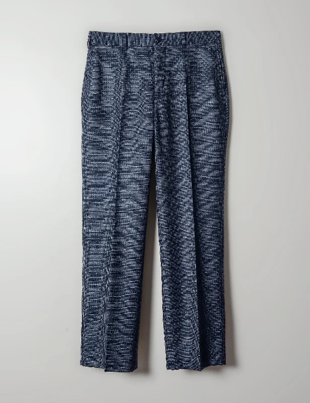 BKT36 Straight Leg Pant in Brushed Wool Microgrid - Navy