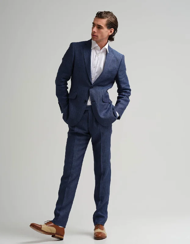 Navy & Black Tonic Herringbone Linen 2 Piece Suit