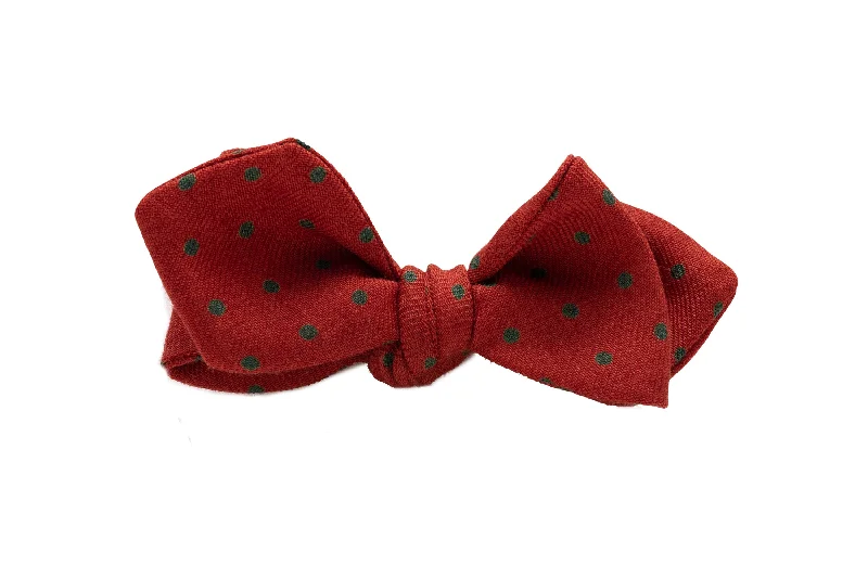 Orange & Green Polka Dots Wool Challis Bow Tie