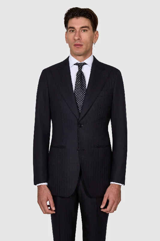 New SUITREVIEW Elmhurst Navy Herringbone Pure Wool Super 120s Suit - All Sizes Special Order!