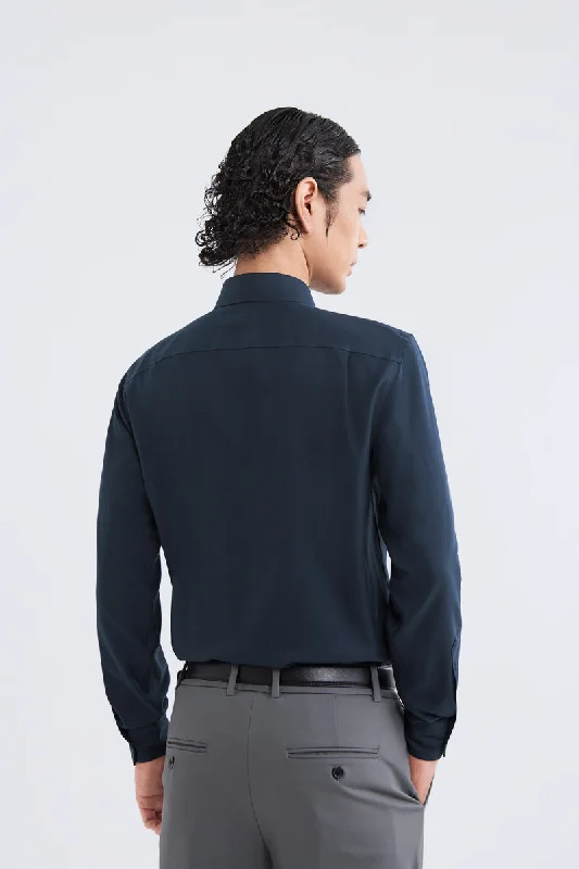 Wrinkle-Free Dobby Twill Dress Shirt  | Navy Semi Plain 27587N