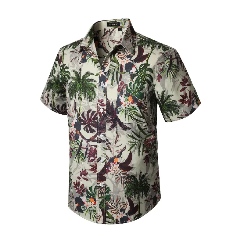 Hawaiian Tropical Shirts with Pocket - BEIGE