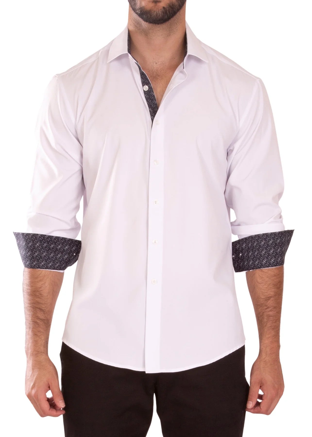 BeSpoke Mens Fancy Stretch Fabric Long Sleeve - White