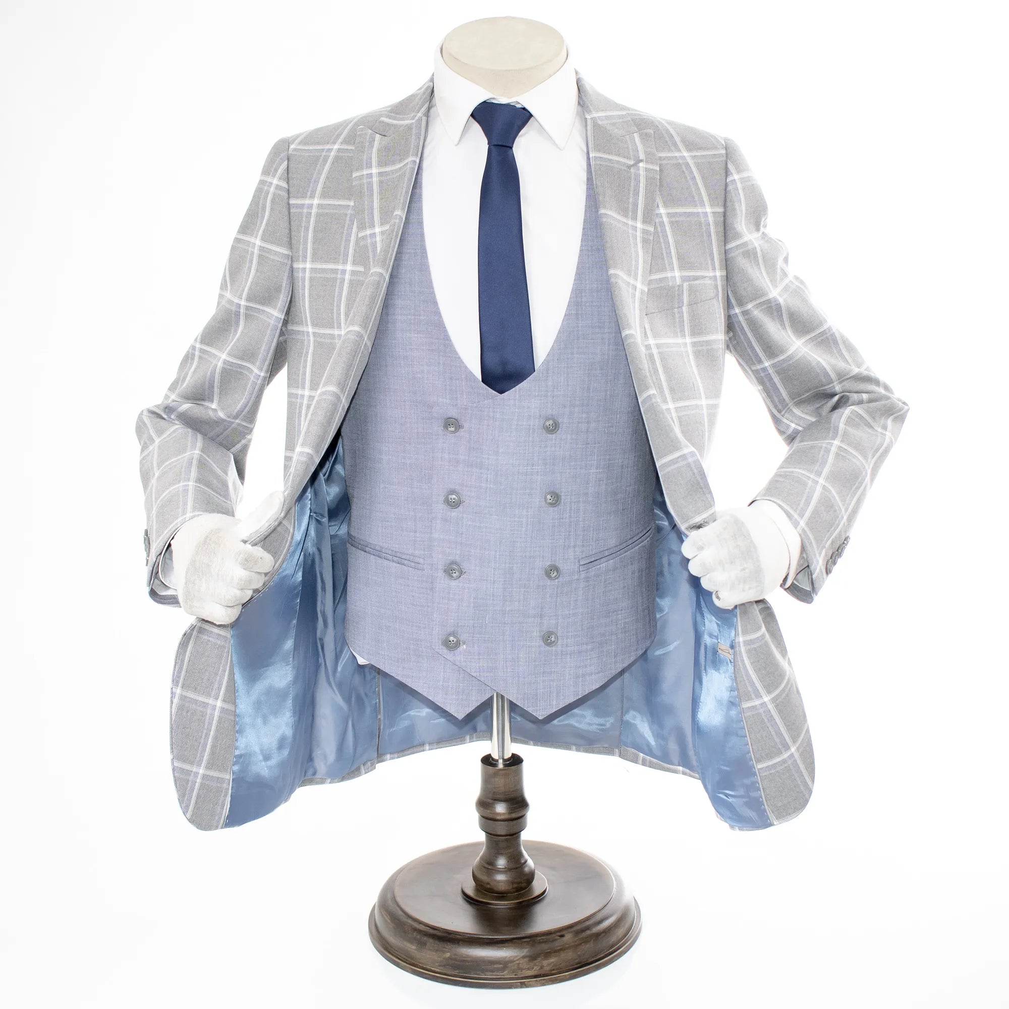 Light Gray And Light Blue Plaid Slim-Fit 3-Piece Suit