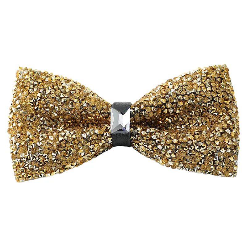 Rhinestone Gold Bow Ties for Men with Adjustable Length