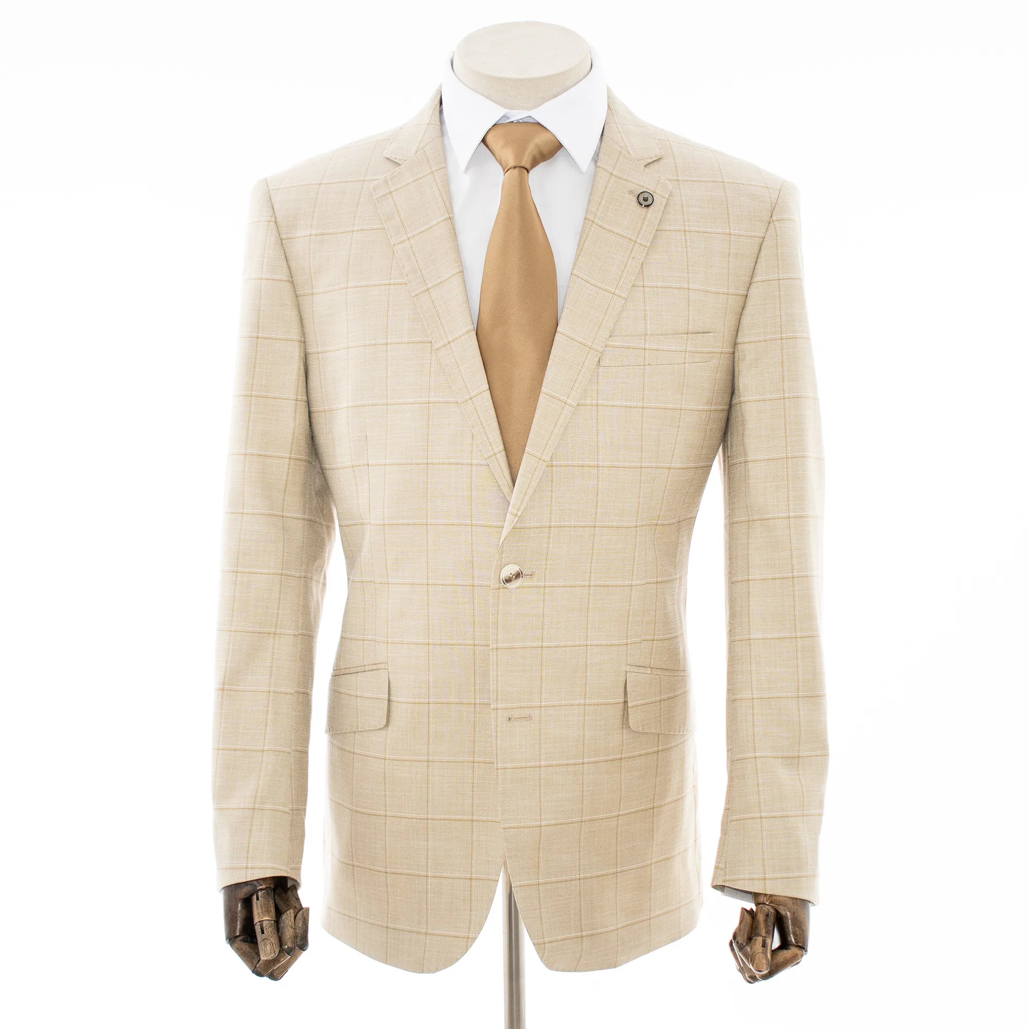 Tan Windowpane Plaid 2-Piece Tailored-Fit Suit