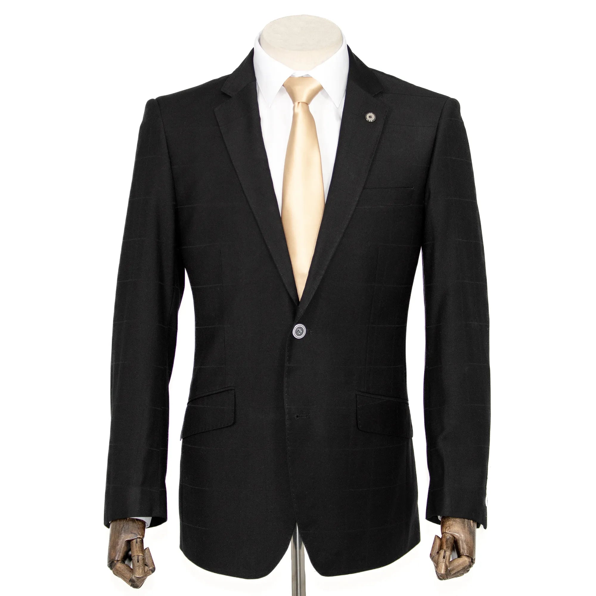 Black on Black Windowpane 2-Piece Tailored-Fit Suit