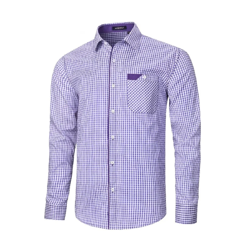 Men's Casual Long Sleeve Plaid Shirt - G-PURPLE