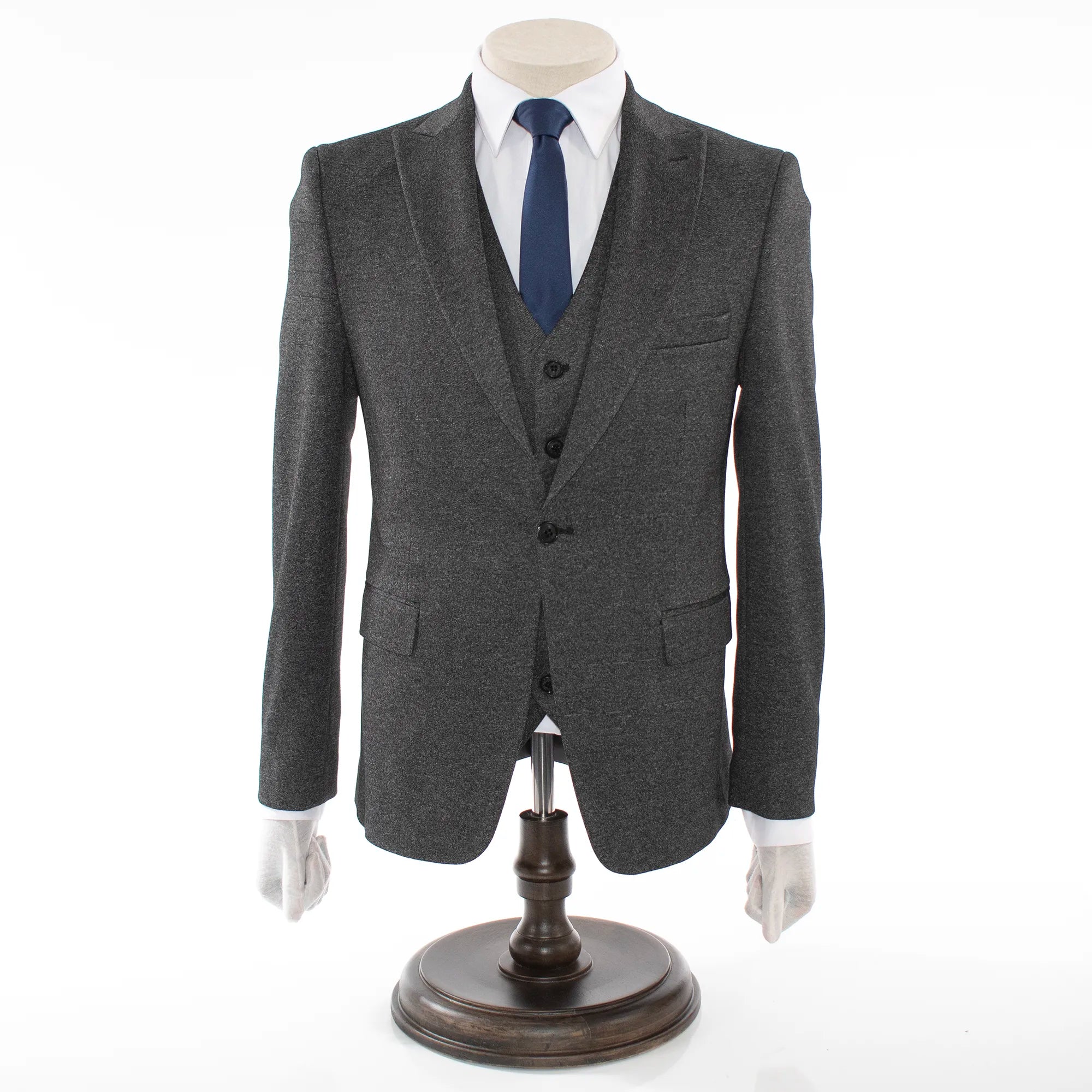 Pierce | Charcoal Gray Tweed With Gray Vest 3-Piece Tailored-Fit Suit