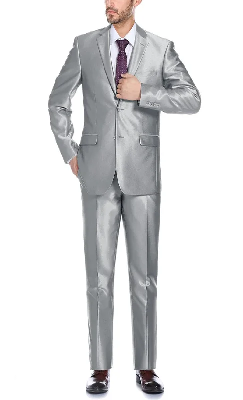 Gray Regular Fit Sharkskin Italian Styled 2 Piece Suit