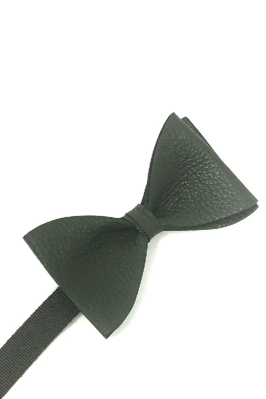 Olive Textured Leather Bow Tie