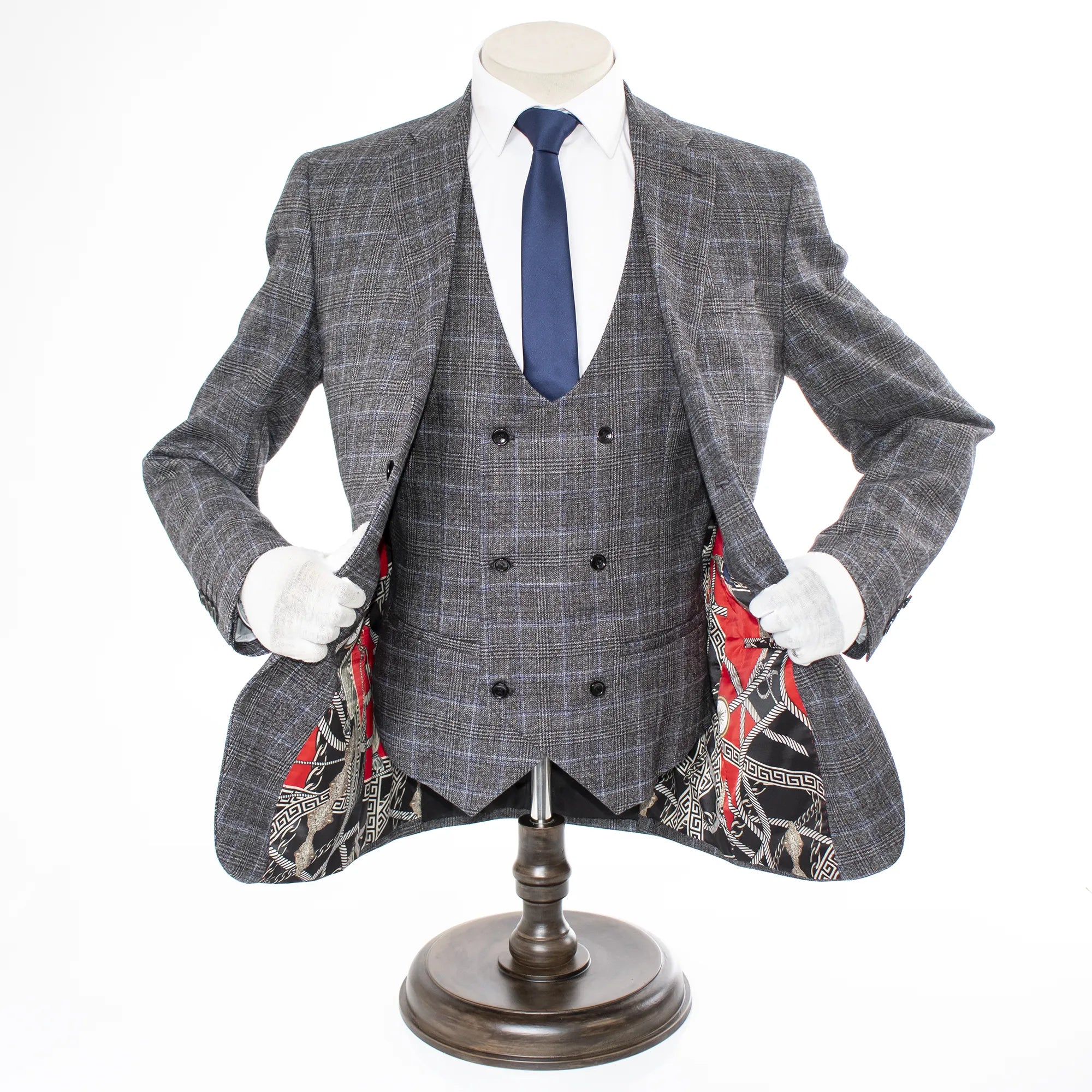 Charcoal Plaid 3-Piece Slim-Fit Suit With Notch Lapels