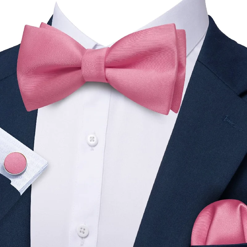 Barry Wang Blush Pink Silk Pre-Tied Men's Bow Tie Hanky Cufflinks Set