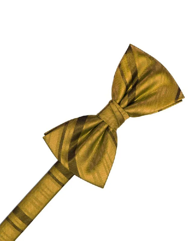 New Gold Striped Satin Bow Tie