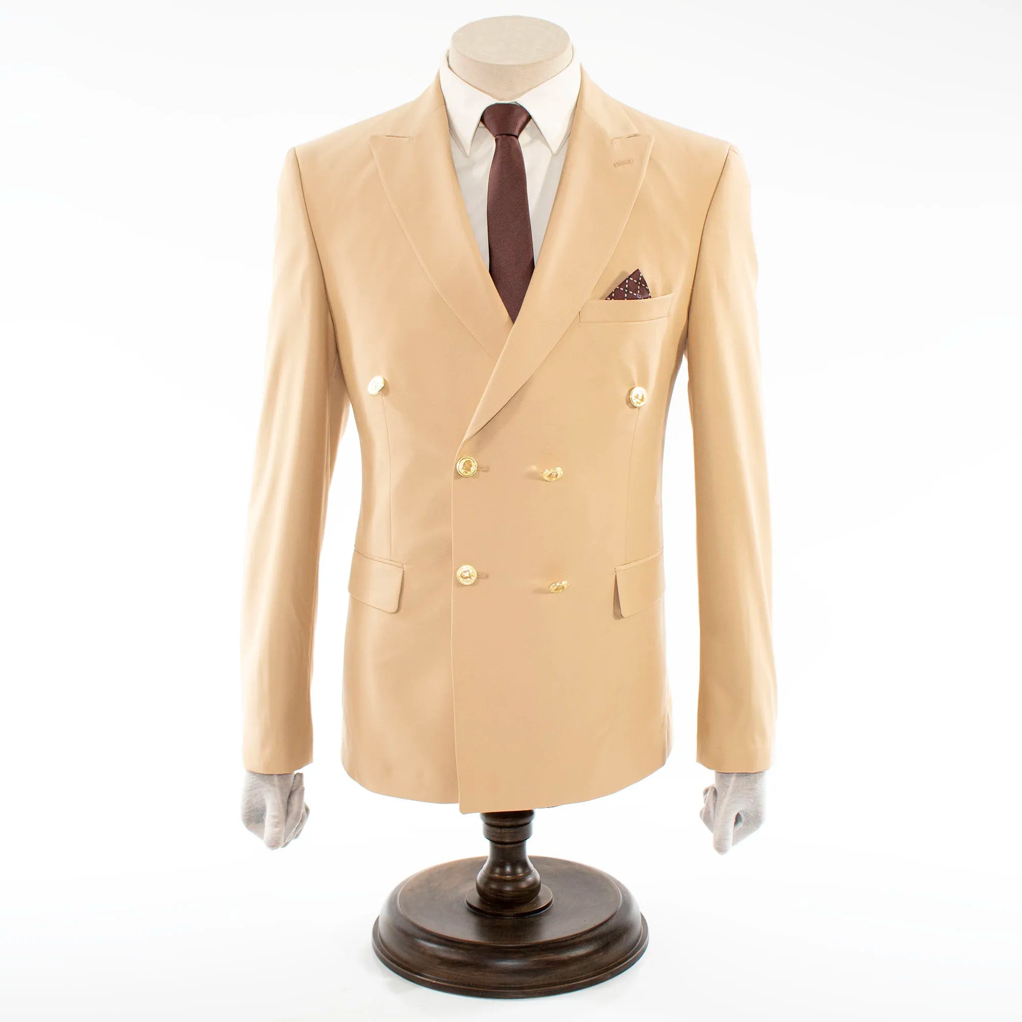 Beige Double-Breasted 2-Piece Tailored-Fit Suit