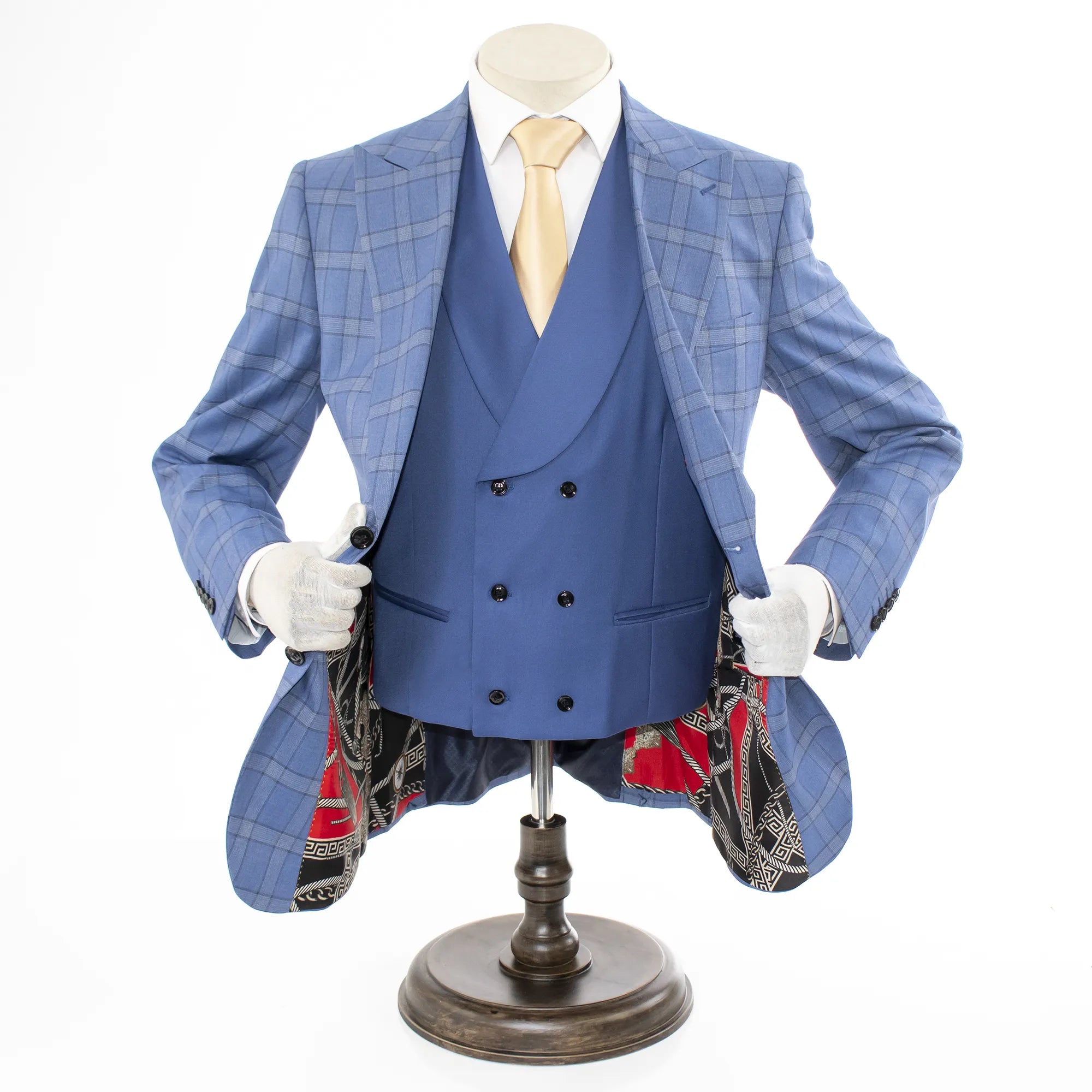 Indigo 3-Piece Modern-Fit Plaid Wool Suit With Peak Lapels