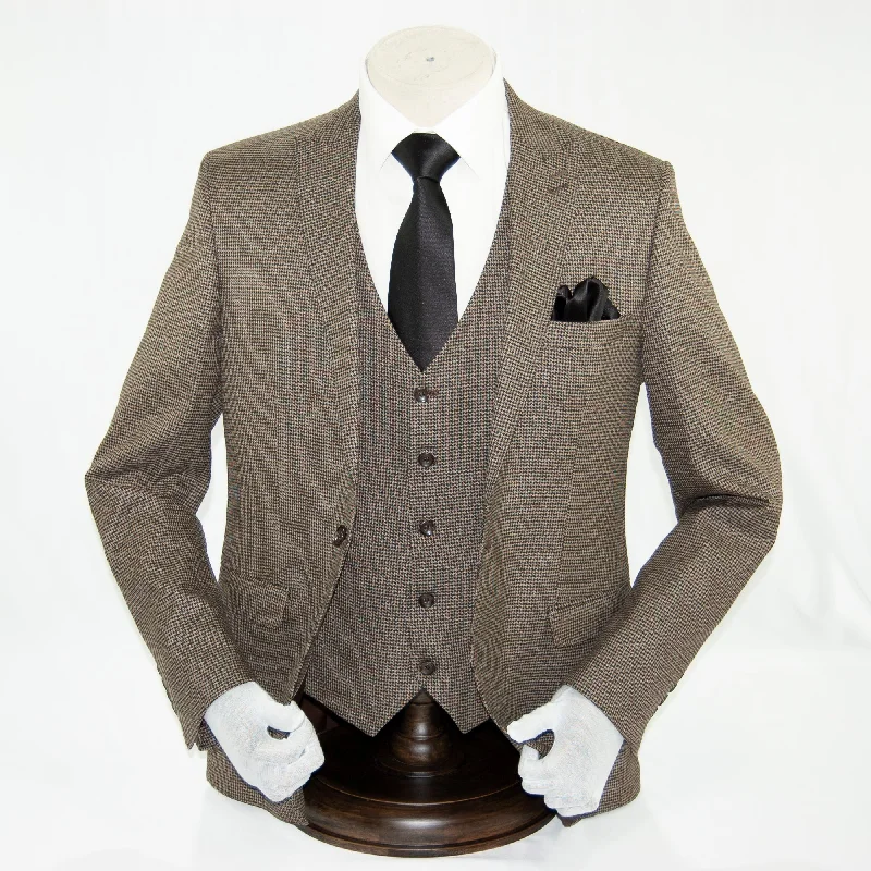 Patterned Brown Designer 3-Piece Slim-Fit Suit