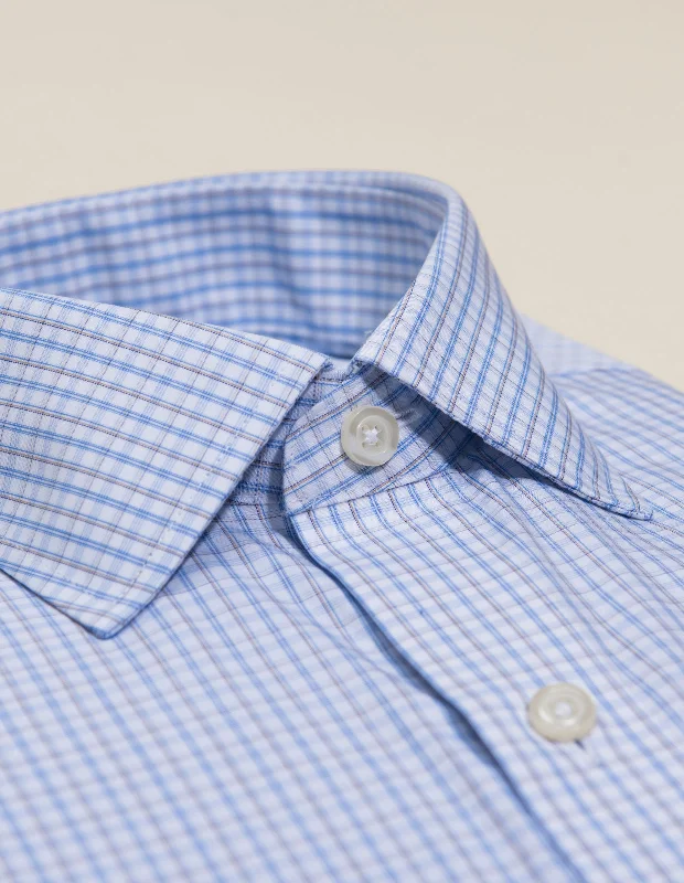 Wrinkle-Resistant Poplin - Brown and Blue Tattersall