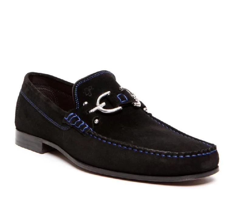 Contrast Stitch Suede Loafers - Black