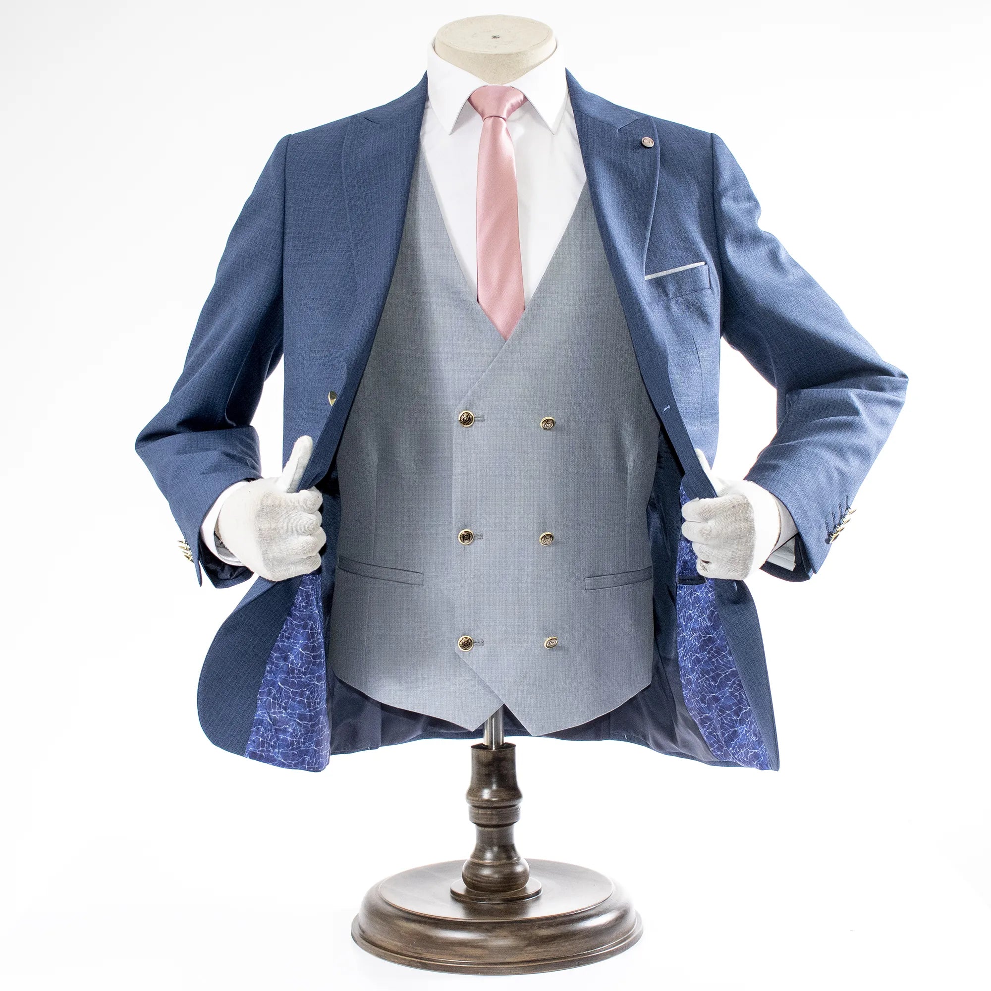 Blue Tweed 3-Piece Tailored-Fit Suit with Gray Vest