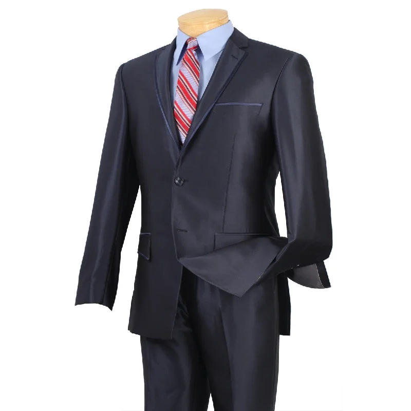 Slim Fit Men's Suit 2 Piece 2 Buttons  ShinySharkskin in Blue