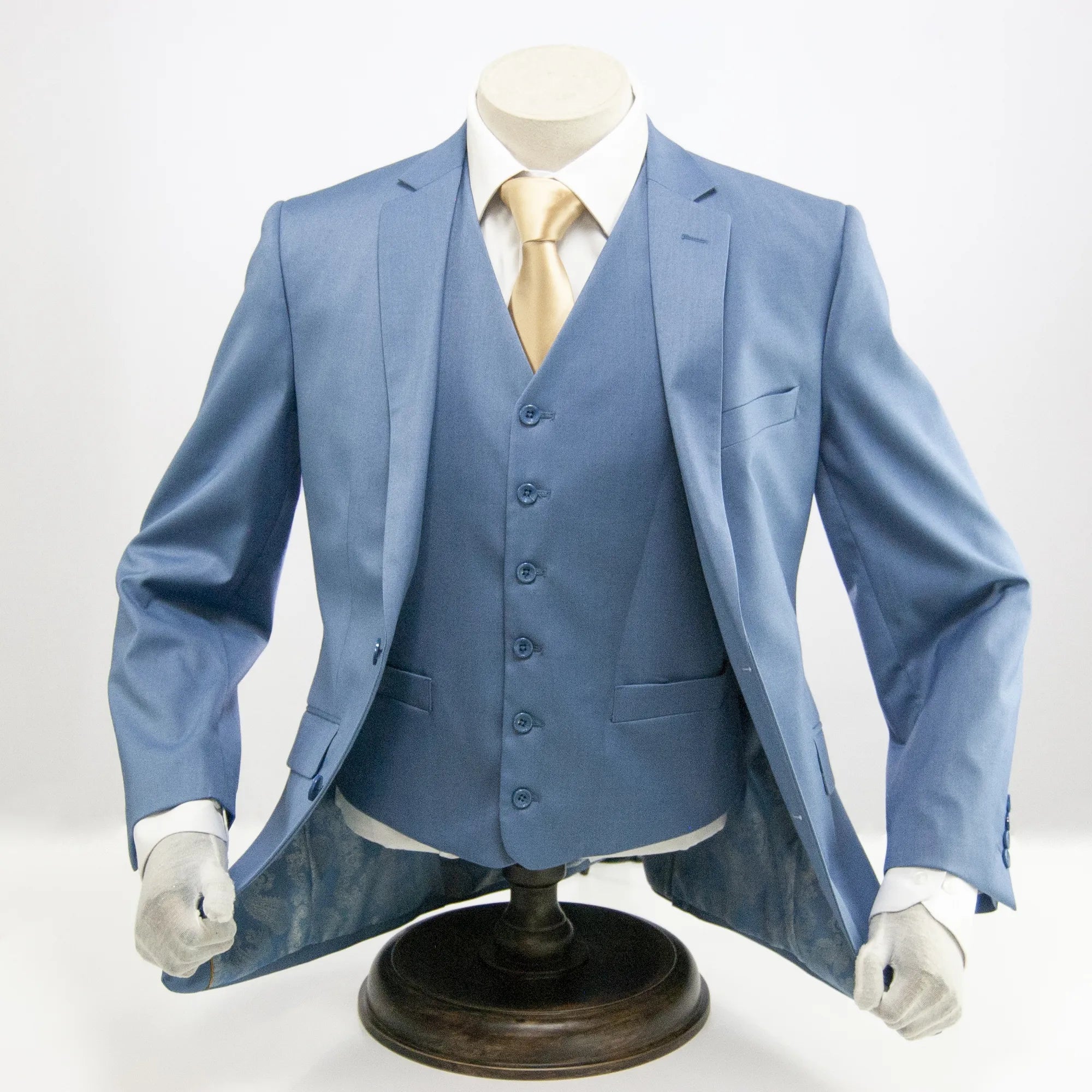 Steel Blue Designer 3-Piece Slim-Fit Wool Suit