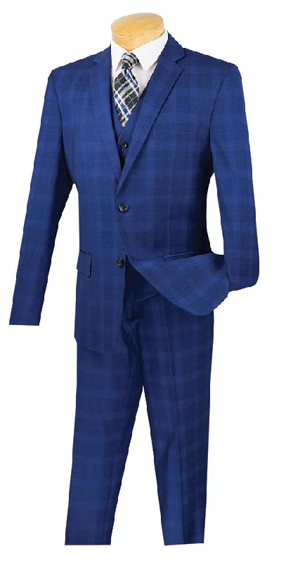 Monopoly Collection - 2 Buttons 3 Piece Suit Slim Fit Glen Plaid Blue