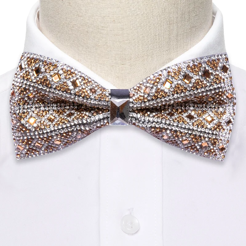 Shining Brown Rhinestones Pre-tied Bowties Fashion For Wedding Party