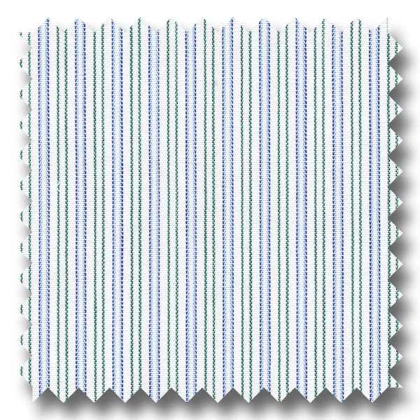 Blue and Green Stripe 200 2Ply Broadcloth - Custom Dress Shirt