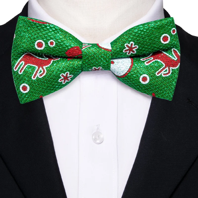 Christmas Green Red Elk Novelty Men's Pre-tied Bowtie