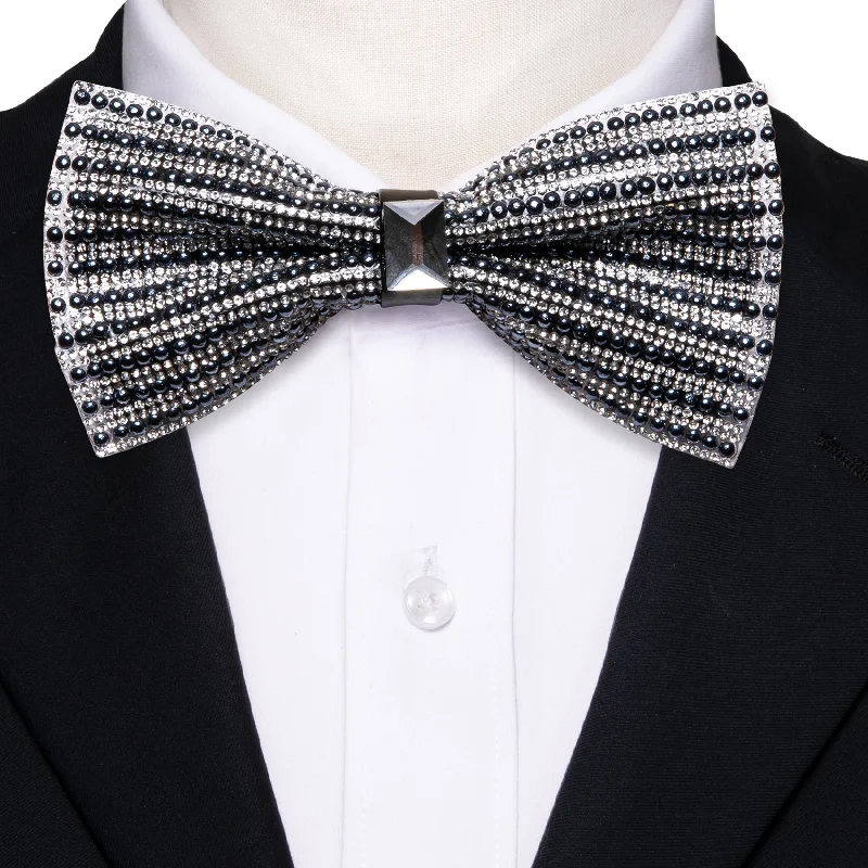 Shining Black White Rhinestones Pre-tied Bowties Fashion For Wedding Party