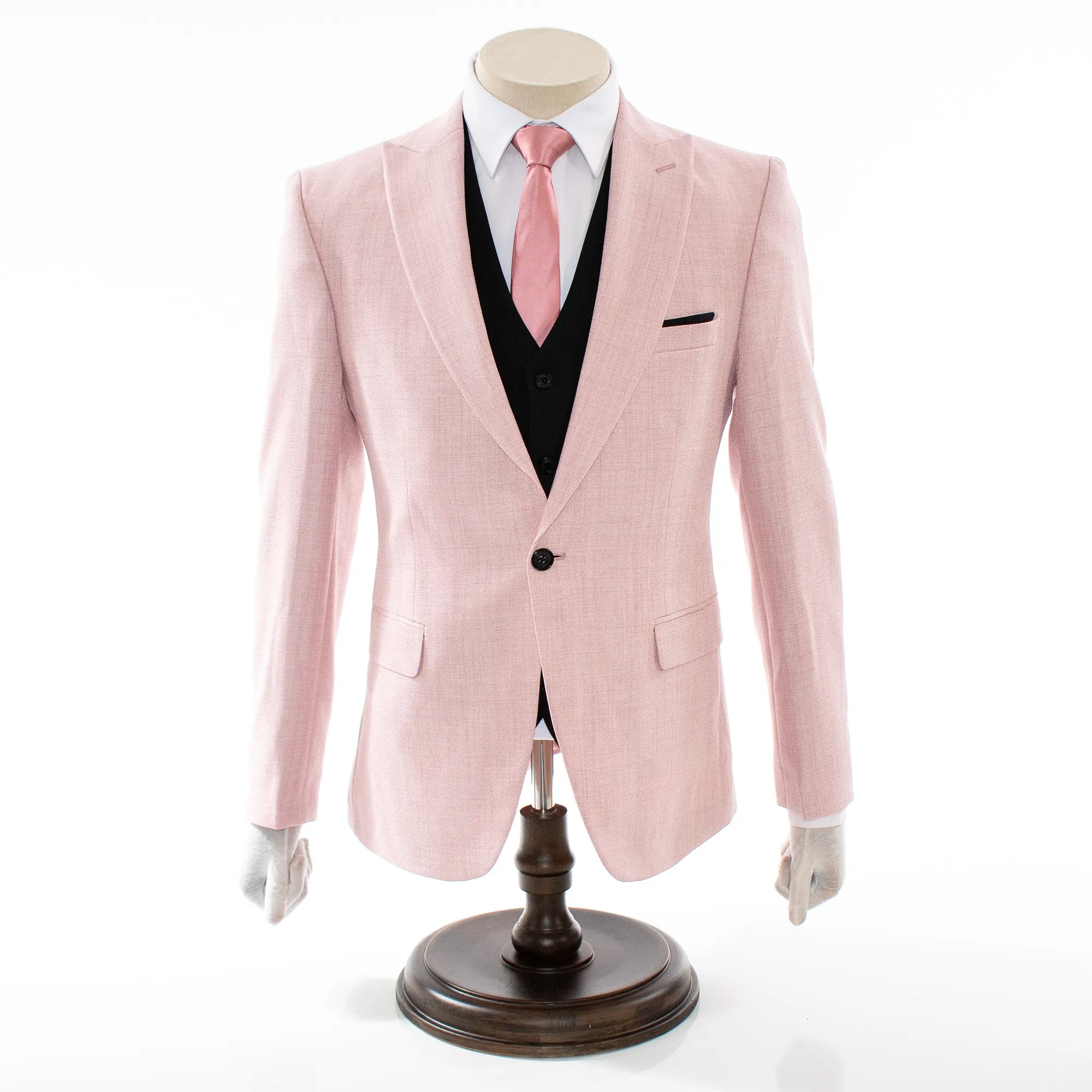 Pierce | Dusty Rose Twill with Black Vest 3-Piece Slim-Fit Suit