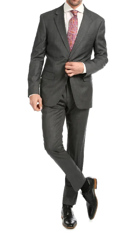 Ferrecci Mens Heather Gray Classic Fit Wool Blend 2 Piece Suit