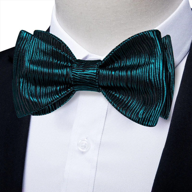 Ties2you Bow Tie Dark Cyan Geometric Self-Tied Bow Tie Pocket Square Cufflinks Set