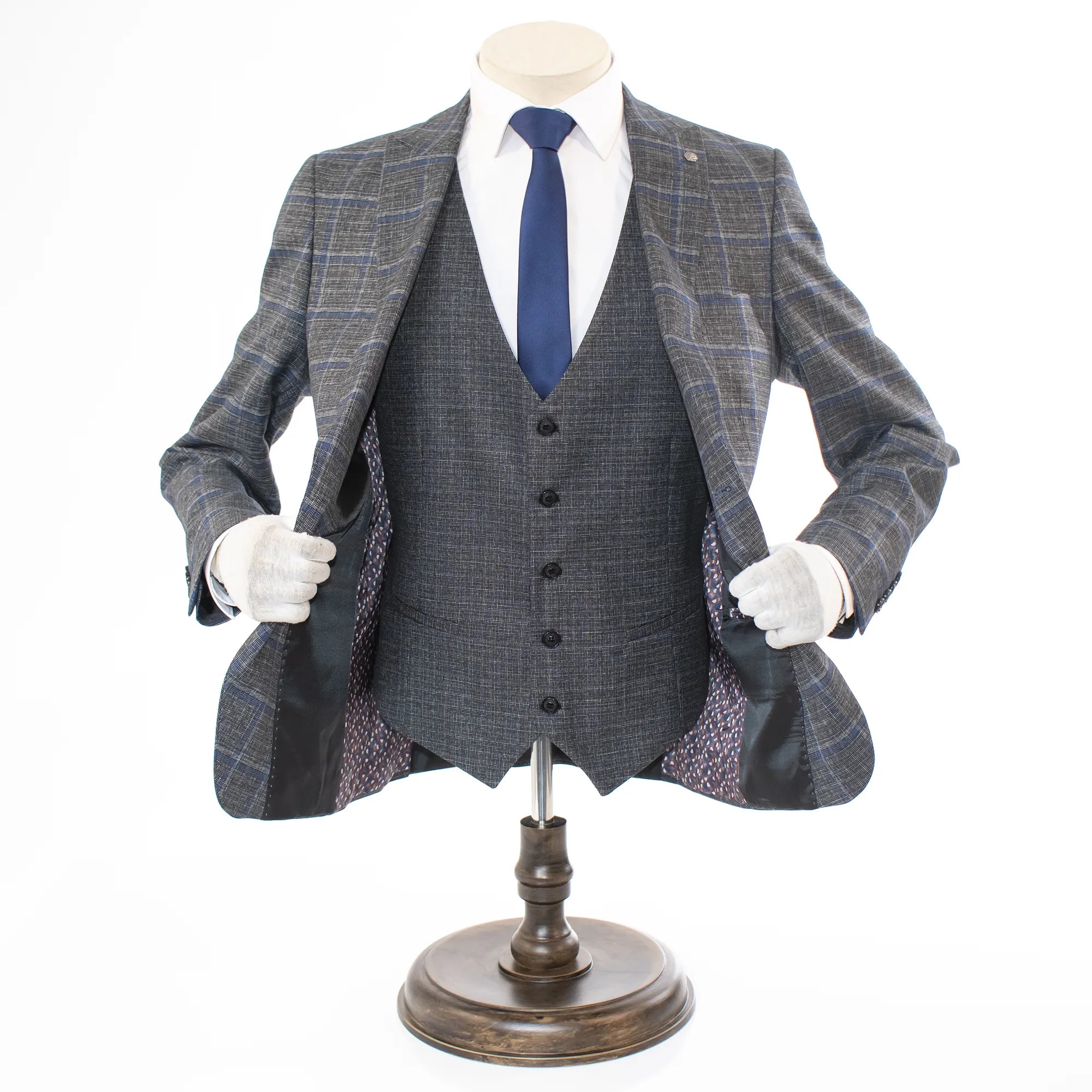 Charcoal And Blue Window Pane Slim-Fit 3-Piece Suit