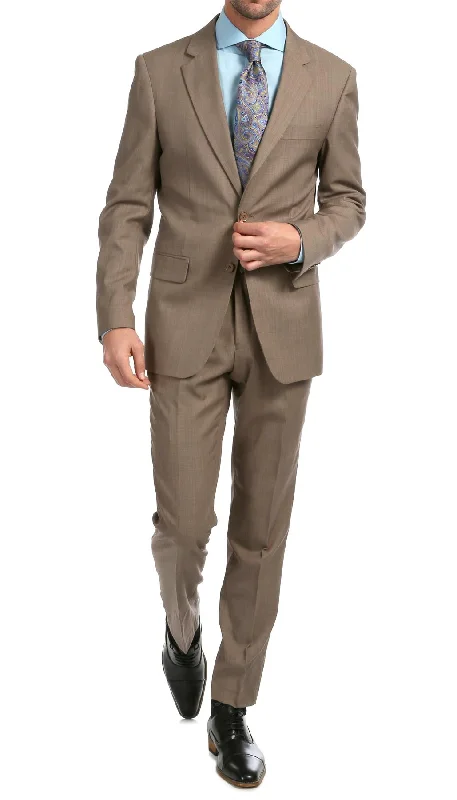 Ferrecci Mens Solid Tan Classic Fit Wool Blend 2 Piece Suit