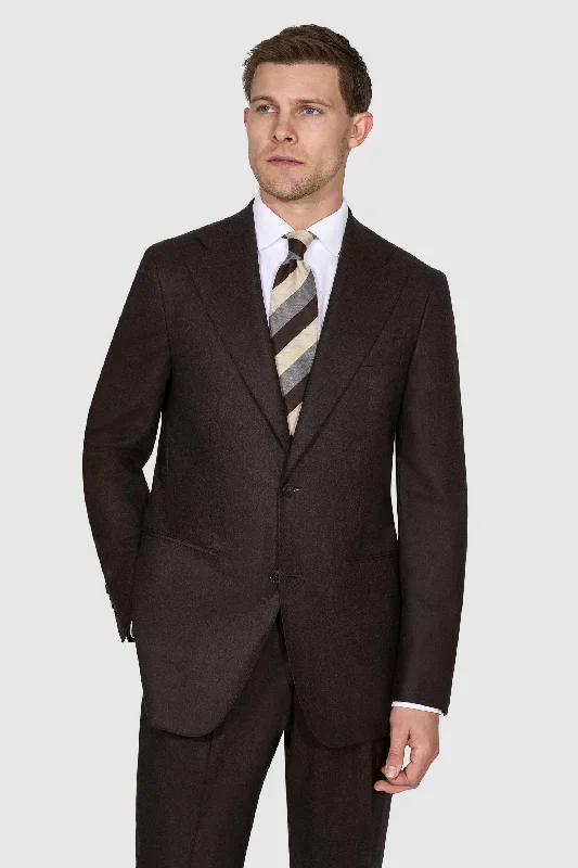 New SUITREVIEW Elmhurst Dark Brown Supersonic Light Flannel Suit - Size 36R and 44R