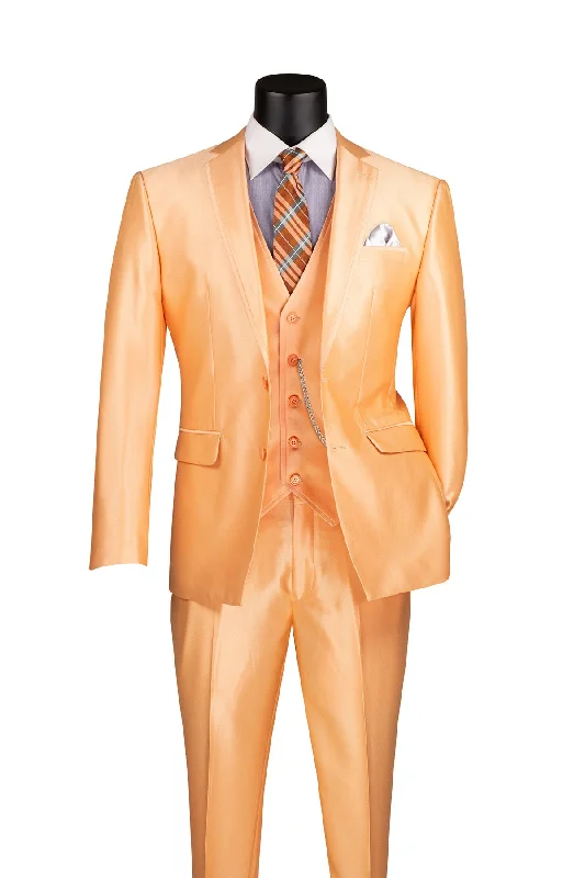 Slim Fit 3 Piece Satin Suit in Melon