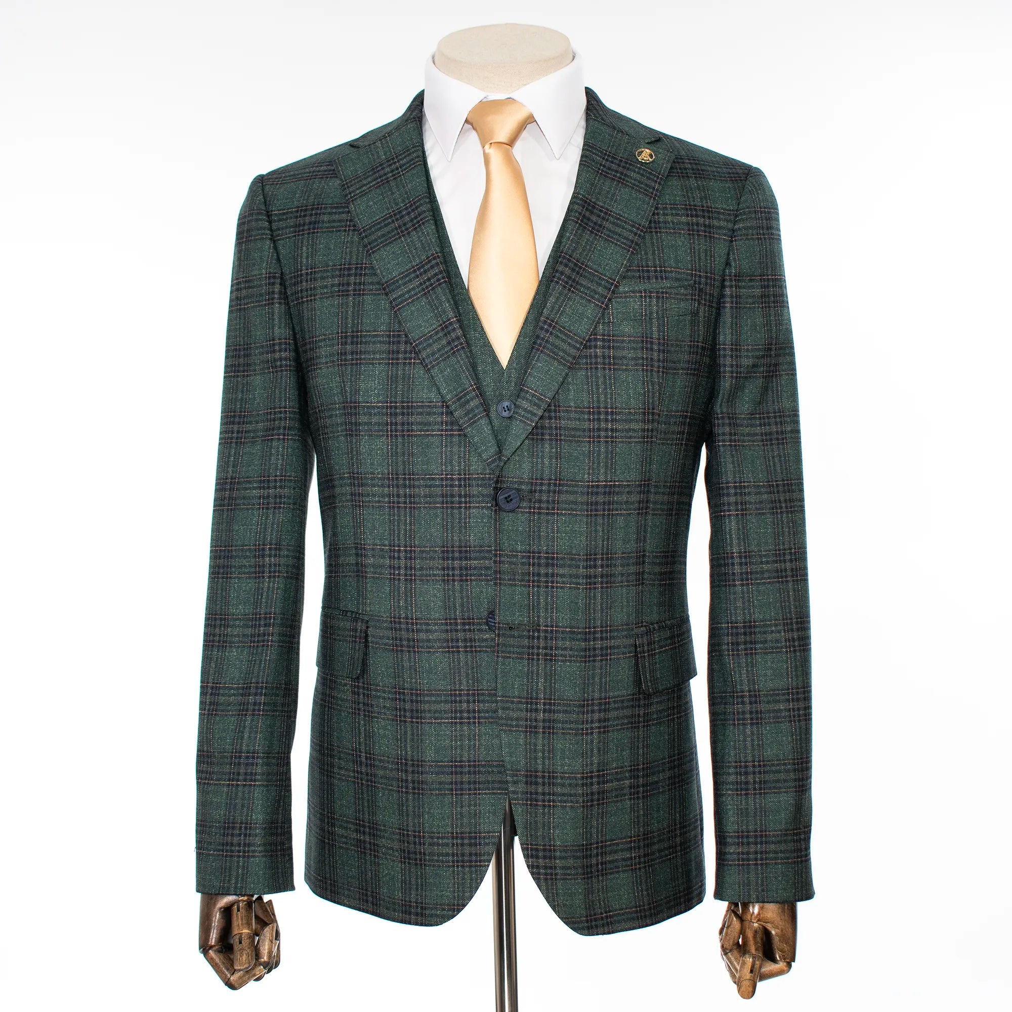 Green Plaid 3-Piece Tailored-Fit Suit