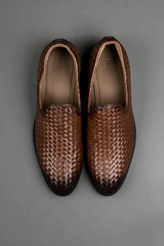 Brown Textured Pattern Leather Shoes