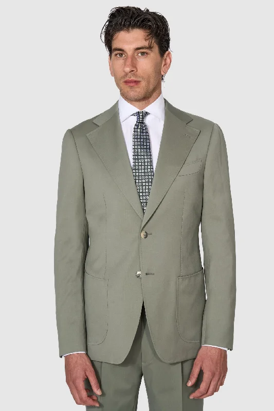 New Suitsupply Havana Light Green Pure Wool Super 110s All Season Wide Lapel Suit - Size 36R, 40L, 42R, 46L