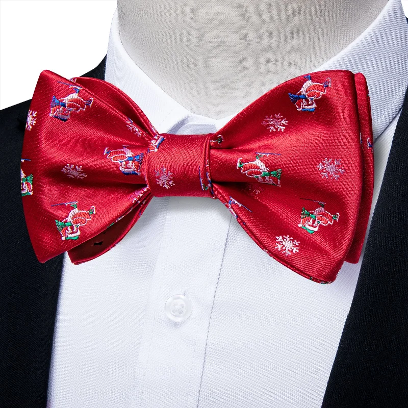 Christmas Red Snowman Novelty Self-tied Bow Tie Pocket Square Cufflinks Set