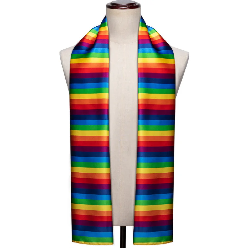 Barry Wang Rainbow Striped Silk Scarf for Men Accessory