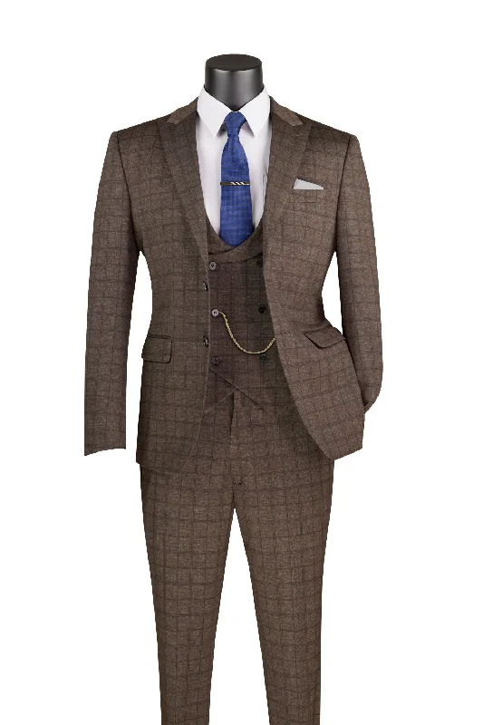 Slim Fit 3 Piece Stretch Fabric Suit in Brown