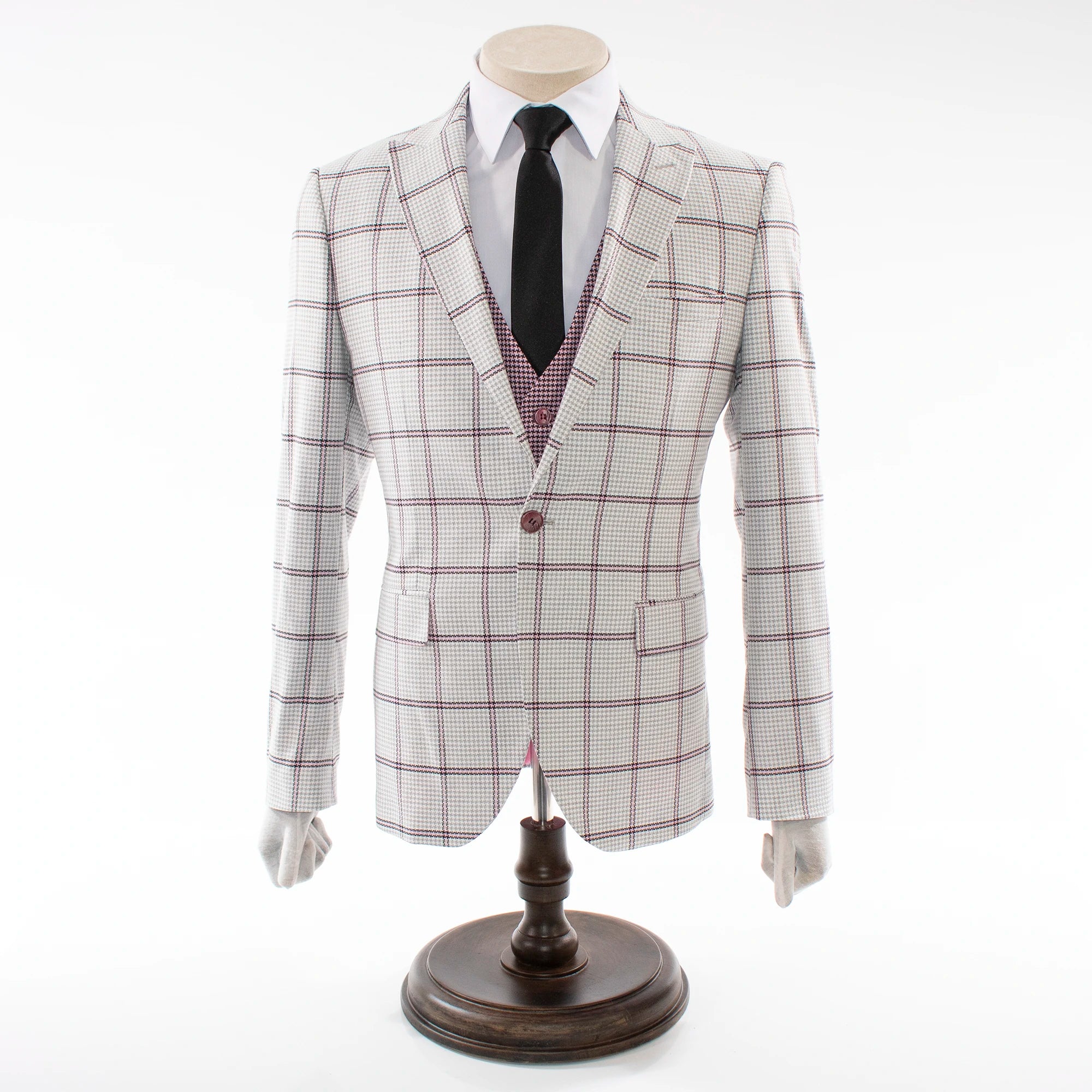 Gray And Pink Plaid 3-Piece Tailored-Fit Suit