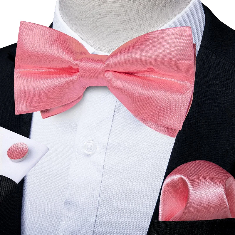 Ties2you Pink Tie LightCoral Bow Tie For Men Solid Pre-Tied Bow Tie Hanky Cufflinks Set