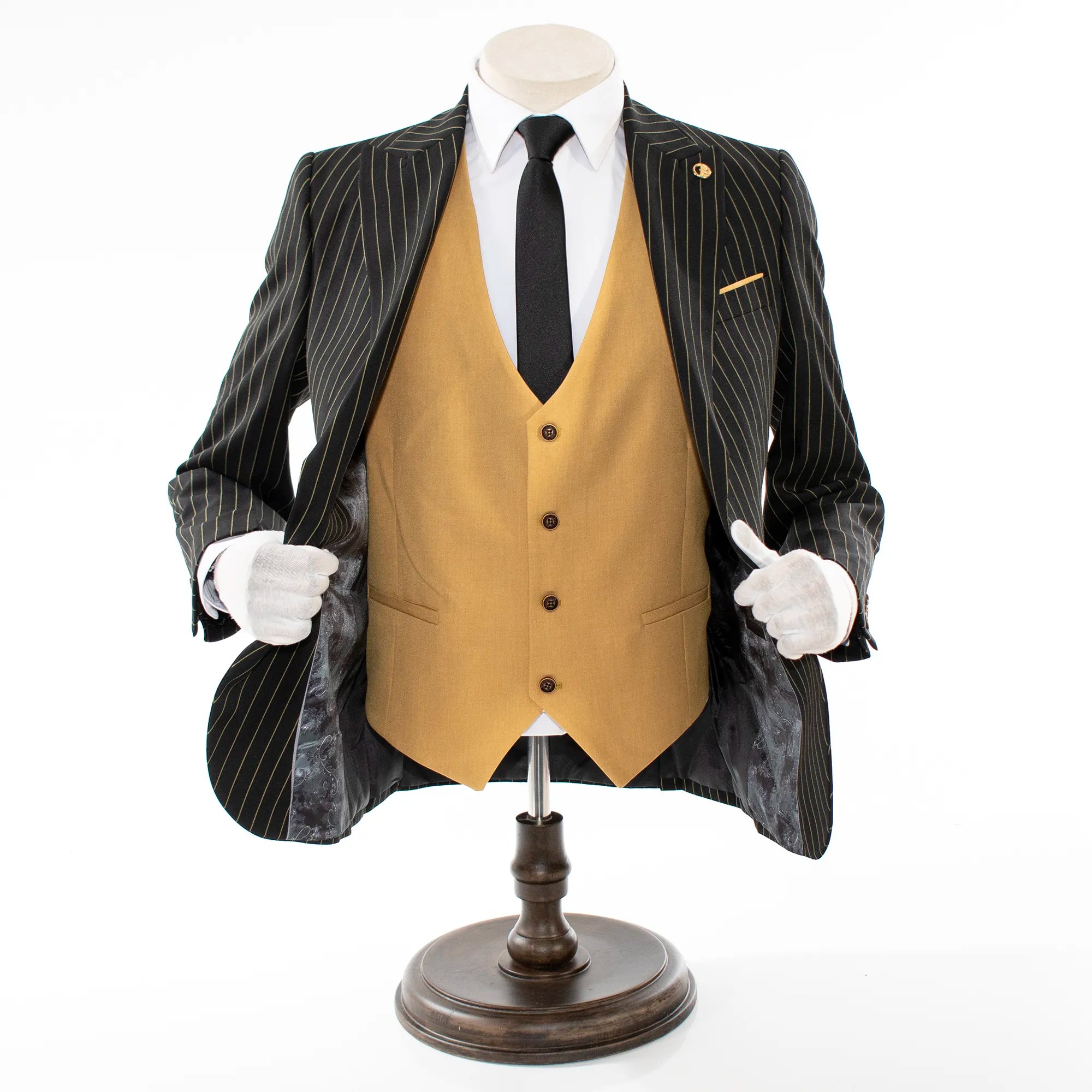 Black with Gold Pinstripe 3-Piece Slim-Fit Suit